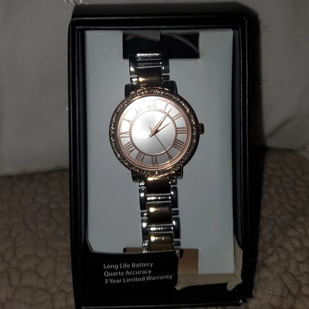 5 for $25 | NIB Two-Tone Plated Glitz/Pave Stone Casual Watch